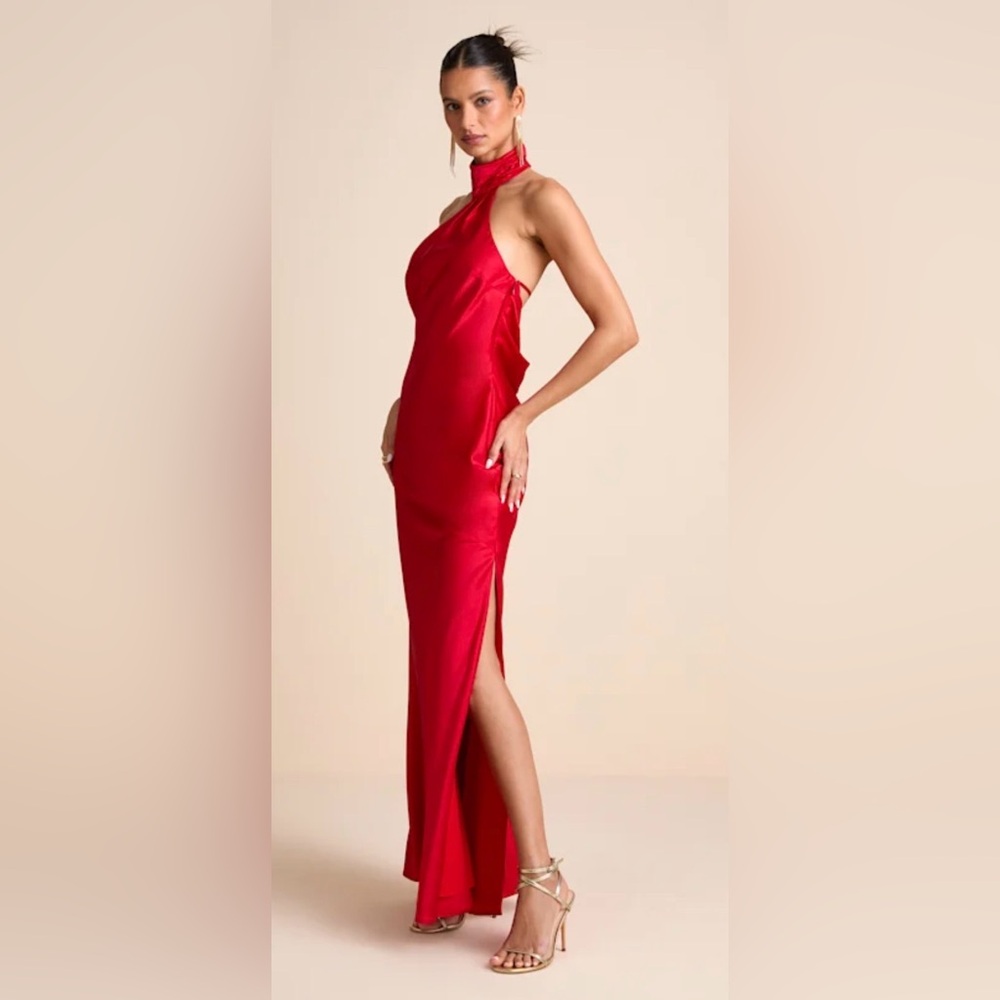 NWT Lulus Madalena Red Satin Cowl Back Maxi Dress - Size XS